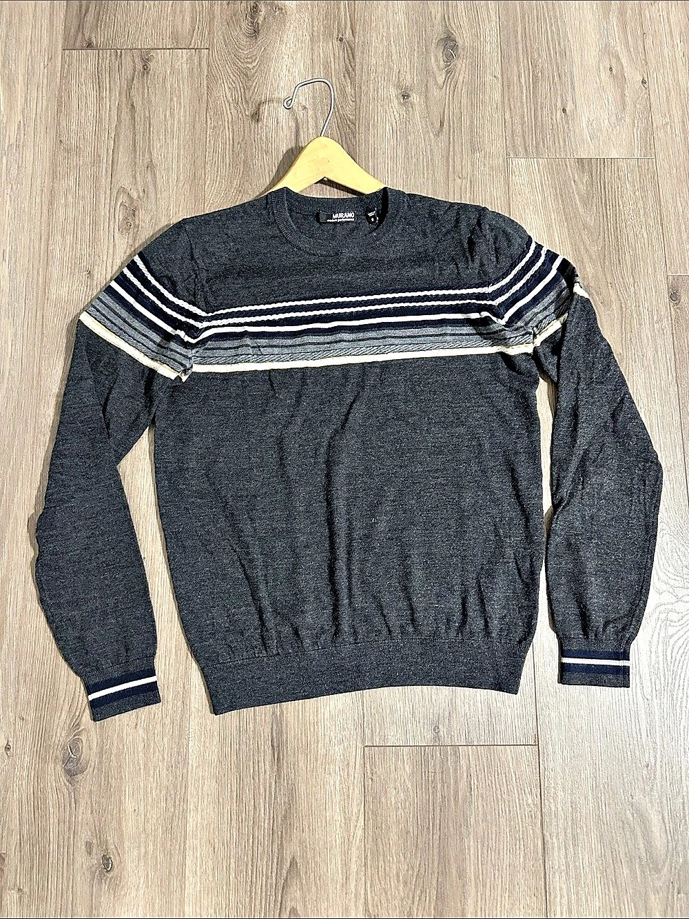 MURANO Striped Crewneck Sweater in Black & White Size Small